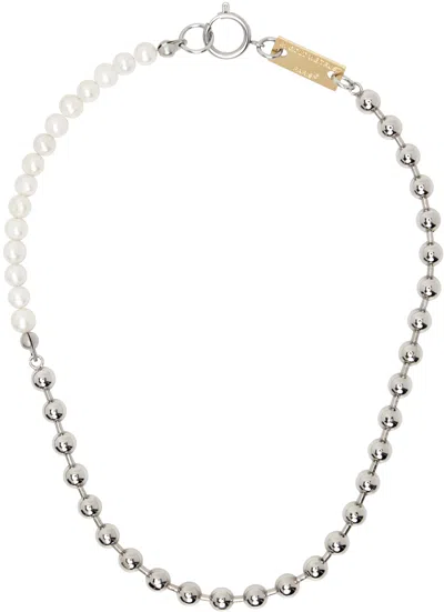 In Gold We Trust Paris Silver Ball Chain & Pearl Necklace In Palladium