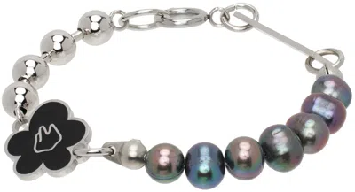 In Gold We Trust Paris Silver Flower & Pearl Bracelet In Palladium Plated