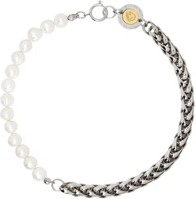 In Gold We Trust Paris Silver Round Chain Pearl Necklace In Palladium