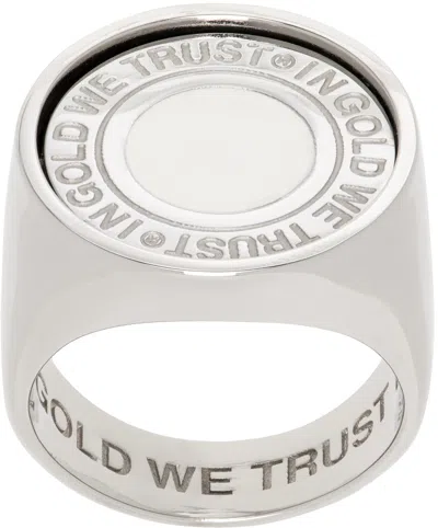 In Gold We Trust Paris Silver Round Signet Ring In Palladium