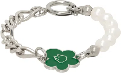 In Gold We Trust Paris Ssense Exclusive Flower & Pearl Bracelet In Silver