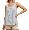 In-loom Button Back Smock Tank In Aloe In Gray