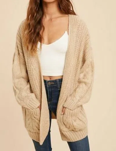 In-loom Chunky Cable Knit Cardigan In Beige