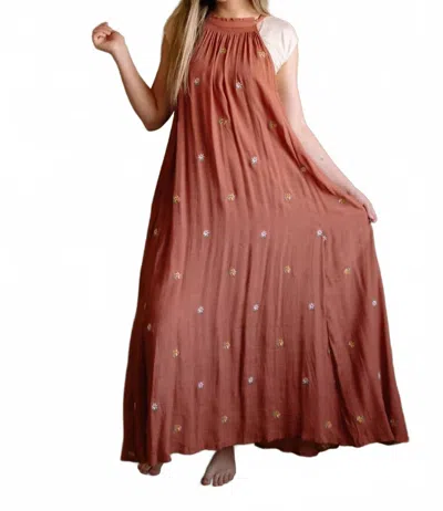 In-loom Crown Imperial Maxi Dress In Embroidered Rust In Brown