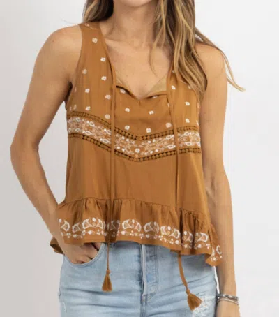 In-loom Earthen Embroidered Top In Brown