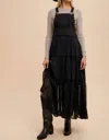 In-loom Embroidered Midi Overall Dress In Black