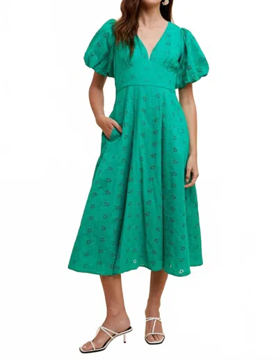 In-loom Eyelet Midi Dress In Green