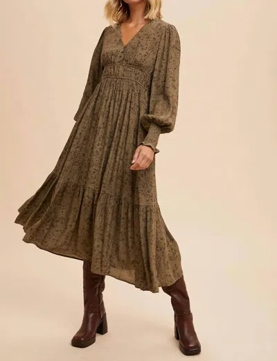 In-loom Floral Button Maxi Dress In Olive In Green