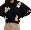 In-loom Floral Crew Neck Sweater In Black In Black