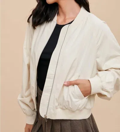 In-loom Garment Washed Bomber Jacket In Creme In Beige