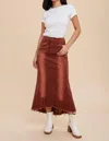 In-loom Garment Washed Corduroy Midi Skirt In Burnt Orange
