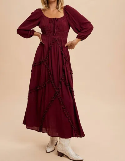 In-loom Intricate Ruffle Maxi Dress In Merlot