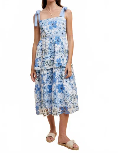 In-loom Iris Floral Midi Dress In Blue