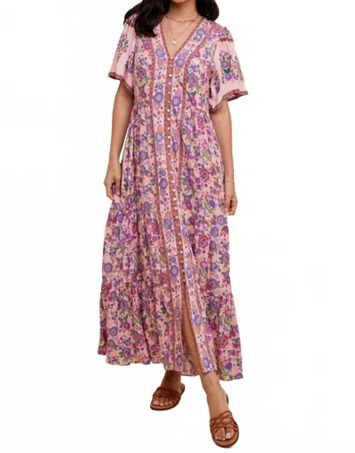 In-loom Jana Border Print Midi Dress In Pink Fuchsia In Multi