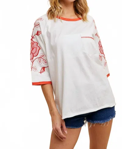 In-loom Jillian Cotton Embroidered Ringer Tee In White/red