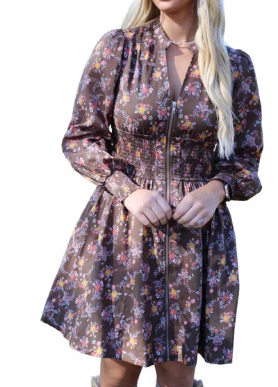 In-loom Kara Floral Mini Dress In Brown In Purple