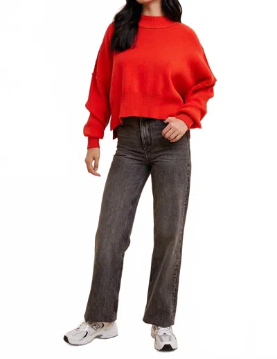 In-loom Knitted Mockneck Pullover Sweater In Cherry Tomato