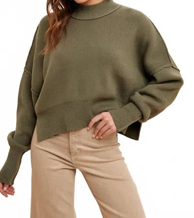 In-loom Knitted Mockneck Pullover Sweater In Dusty Olive