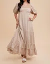In-loom Lace Inset Maxi Dress In Linen