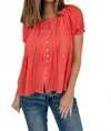 In-loom Lace Inset Trim Button Top In Papaya