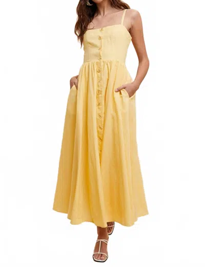 In-loom Linen Blend Button Dress In Lemon Water In Yellow