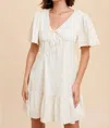 IN-LOOM OPEN BACK FLUTTER SLEEVE MINI DRESS IN LEMON