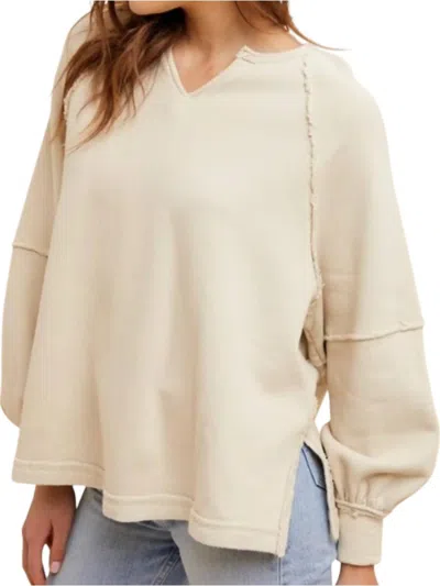 In-loom Oversized Pullover Sweater In Buttercream In White