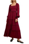 In-loom Peasant Maxi Dress In Merlot In Red