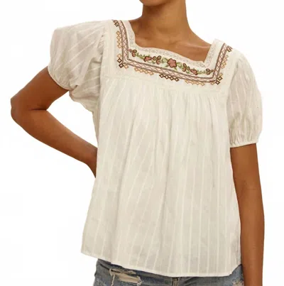 In-loom Penny Square Neck Embroidered Blouse In White