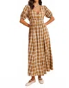 In-loom Plaid Button Down Maxi Dress In Chestnut In Brown