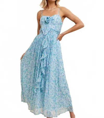 In-loom Rosette Floral Maxi Dress In Blue