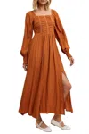In-loom Ruched Maxi Dress In Rust In Multi