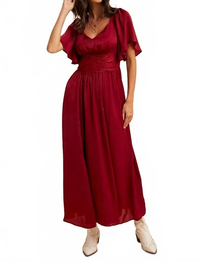 In-loom Satin Lace Maxi Dress In Cranberry In Purple