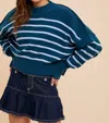 In-loom Striped Crop Sweater In Emerald In Multi