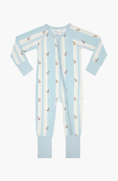 In My Jammers Babies'  Anchored Stripe Zipper Romper In Blue
