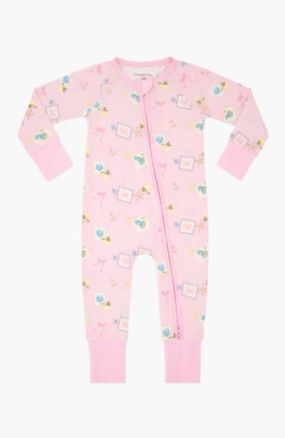 In My Jammers Babies'  Little Coastal Notes Zipper Romper In Pink