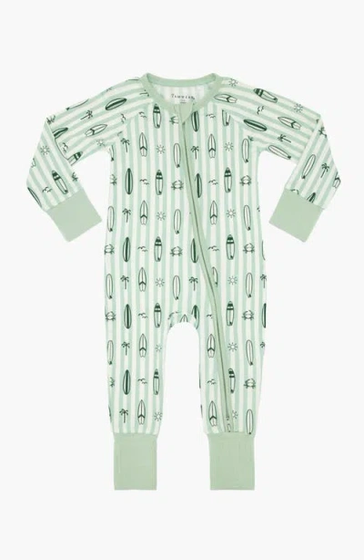 In My Jammers Babies'  Surfs Up Zipper Romper In Green