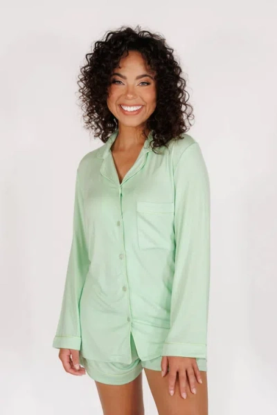 In My Sundays Long Sleeve & Short Pajama Set In Green