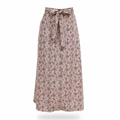 In Our Name Women's Neutrals Hay Printed Button Through Midi Skirt  With Belt