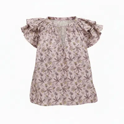 In Our Name Women's Neutrals Telekis Frill Sleeve  Orbea Print Cotton Top