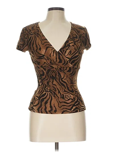 Pre-owned I.n. San Francisco Short Sleeve Top Brown Plunge Neckline Tops