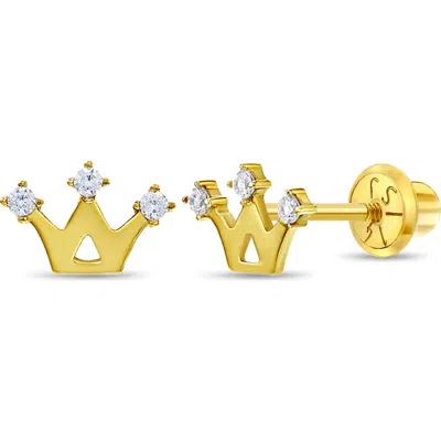 In Season Jewelry Babies'  14k 3 Point Cubic Zirconia Crown Earrings In Gold