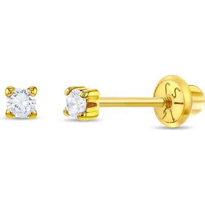 In Season Jewelry Kids'  14k 4 Prong Cubic Zirconia Solitaire Earrings In Gold