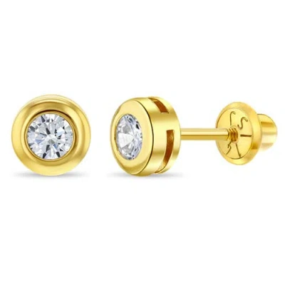 In Season Jewelry Kids'  14k Bezel Cubic Zirconia Earrings In Gold