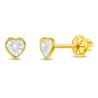 In Season Jewelry Babies'  14k Bezel Cubic Zirconia Heart Earrings In Gold