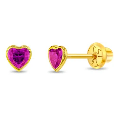 In Season Jewelry Babies'  14k Bezel Cubic Zirconia Heart Earrings In Hot Pink