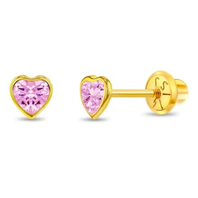 In Season Jewelry Babies'  14k Bezel Cubic Zirconia Heart Earrings In Pink