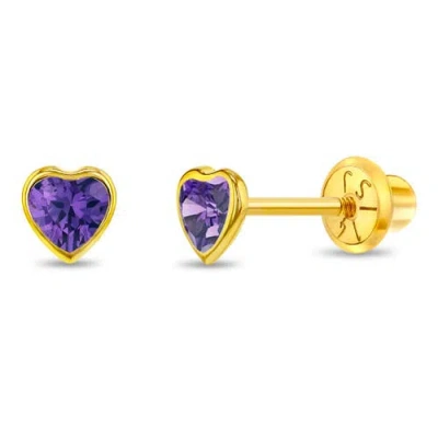 In Season Jewelry Babies'  14k Bezel Cubic Zirconia Heart Earrings In Purple