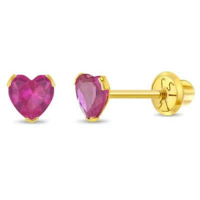 In Season Jewelry Kids'  14k Birthstone Cubic Zirconia Heart Earrings In July