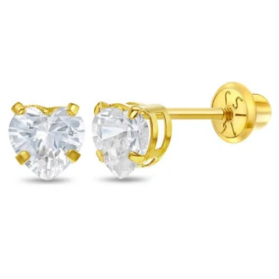 In Season Jewelry Kids'  14k Classic Heart Cubic Zirconia Solitaire In Gold